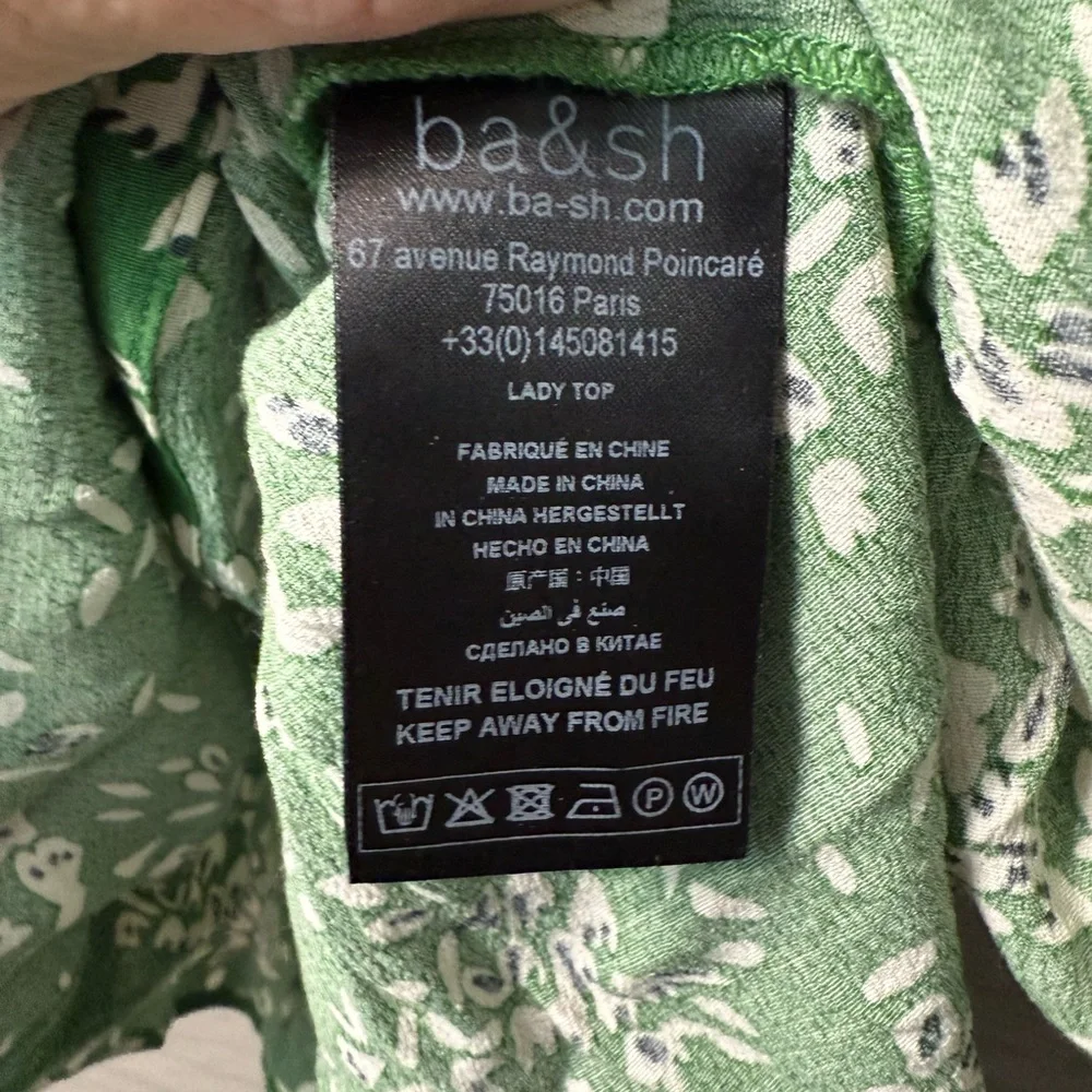 BA&SH Bloomingdales Veda Green Floral Top Size M Spring Summer Easter Vacation - Picture 8 of 9